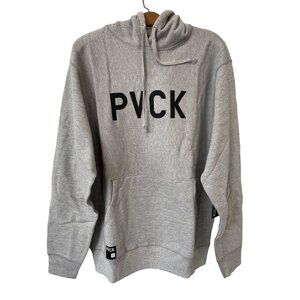 PVCK Hooded Pullover Sweatshirt Men Size Large Solid Gray Cotton Athleisure NEW